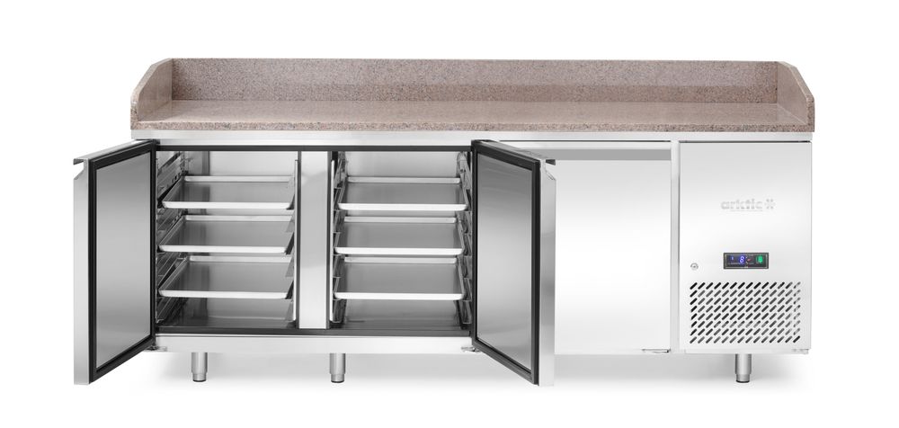 Tavolo refrigerato per pizza con piano di lavoro in granito, 3 porte Arktic - lunghezza 805 × larghezza 2020 × altezza 1000