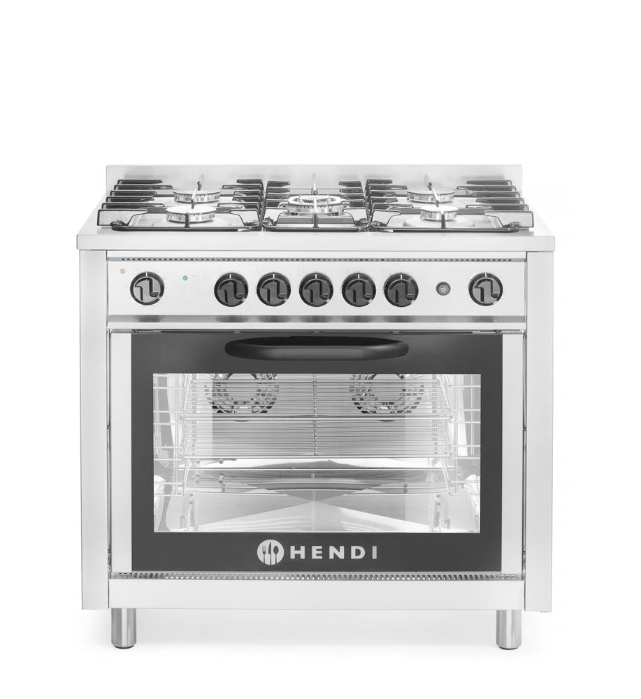 Cucina a gas - 5 bruciatori con forno elettrico HENDI - lunghezza 640 × larghezza 900 × altezza 910 mm | HE225707