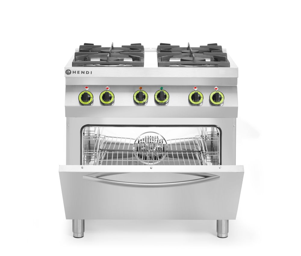 Fornello a gas a 4 fuochi con forno a convezione GN 1/1 HENDI - lunghezza 722 × larghezza 800 × altezza 900 mm | HE225882