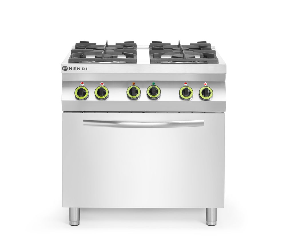 Fornello a gas a 4 fuochi con forno a convezione GN 1/1 HENDI - lunghezza 722 × larghezza 800 × altezza 900 mm | HE225882