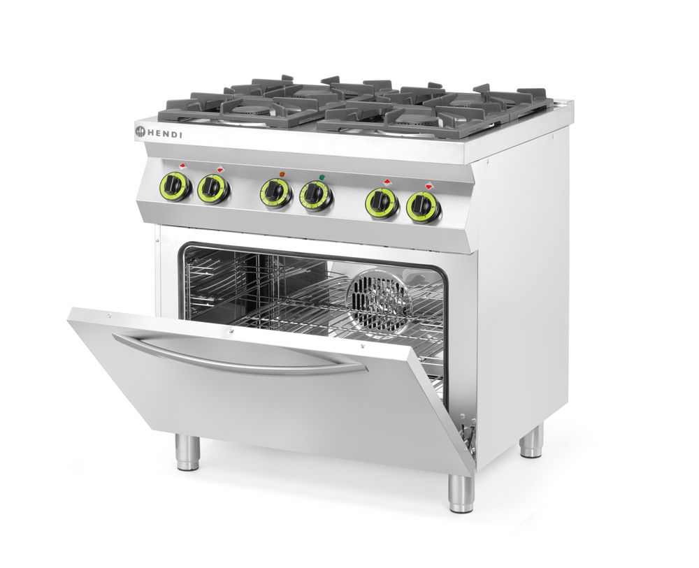 Fornello a gas a 4 fuochi con forno a convezione GN 1/1 HENDI - lunghezza 722 × larghezza 800 × altezza 900 mm | HE225882