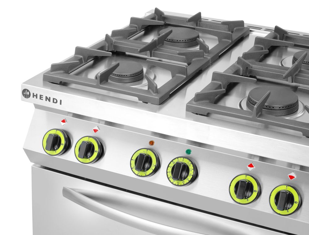 Fornello a gas a 4 fuochi con forno a convezione GN 1/1 HENDI - lunghezza 722 × larghezza 800 × altezza 900 mm | HE225882