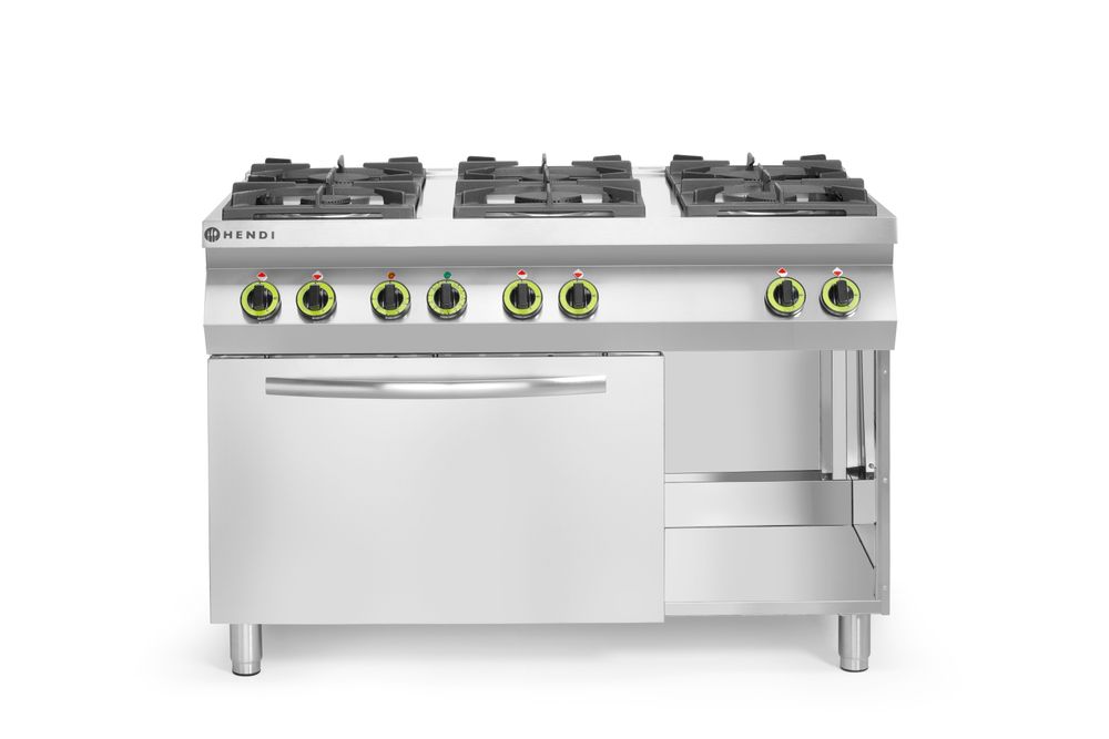 Cucina a gas Kitchen Line 6 bruciatori con forno a convezione GN 1/1 HENDI - lunghezza 722 × larghezza 1200 × altezza 900 mm