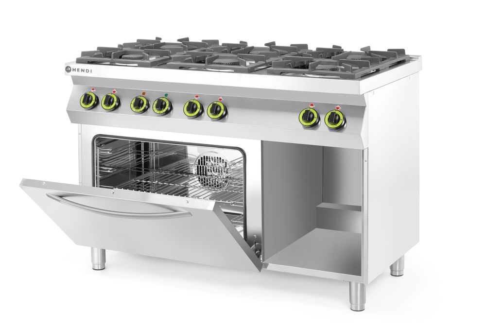 Cucina a gas Kitchen Line 6 bruciatori con forno a convezione GN 1/1 HENDI - lunghezza 722 × larghezza 1200 × altezza 900 mm