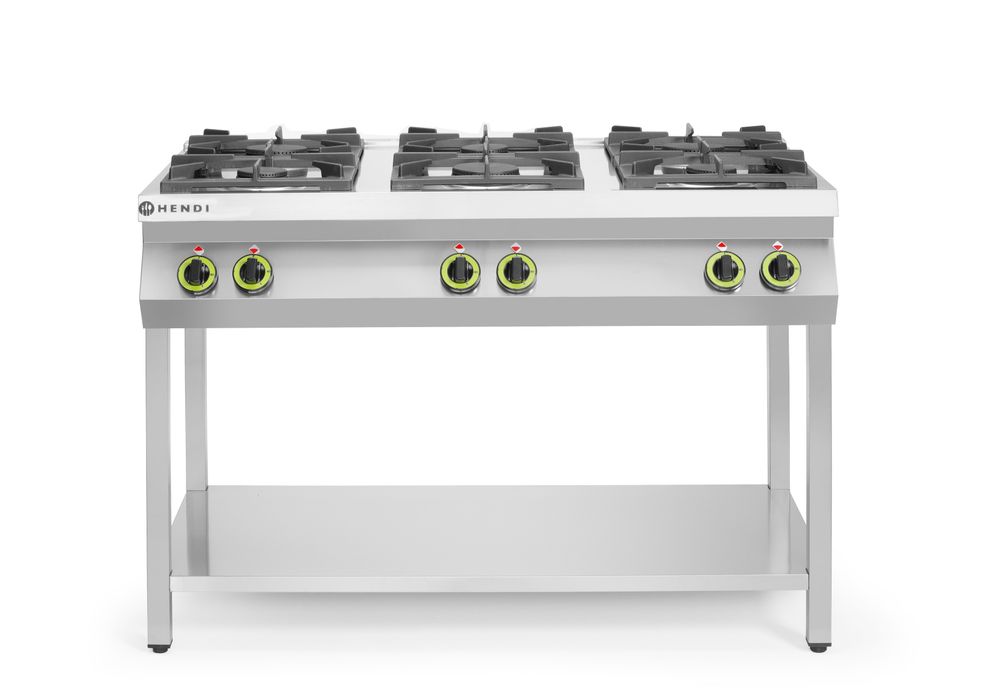 Cucina a gas a 6 fuochi con supporto aperto HENDI - lunghezza 716 × larghezza 1200 × altezza 900 mm | HE226094