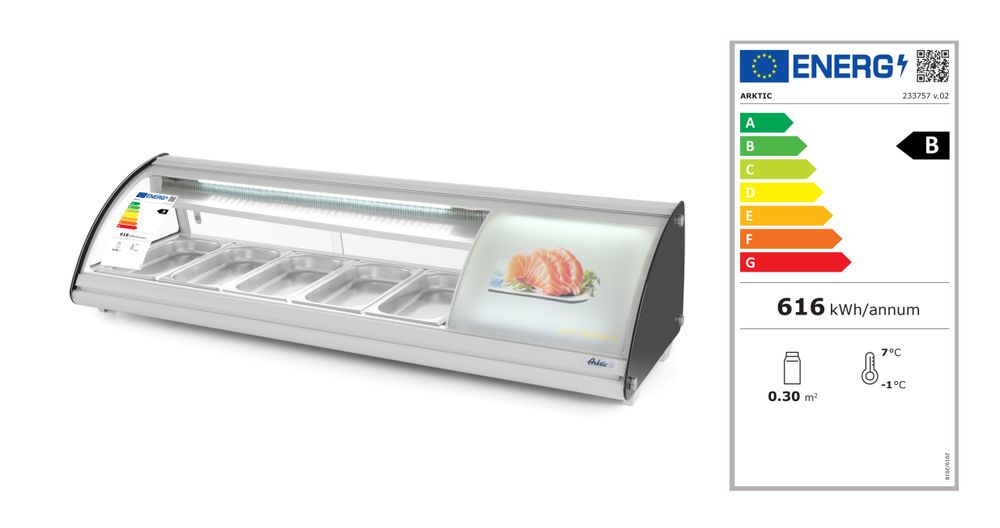 Vetrina refrigerata sushi 5x GN 1/3 Arktic - lunghezza 445 × larghezza 1307 × altezza 327 mm | HE233757