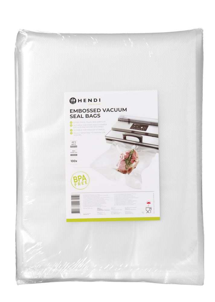Sacchetti con sigillo sottovuoto goffrato HENDI - lunghezza 250 × larghezza 150 × altezza 1 mm | HE297414