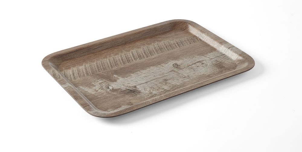 Vassoio da servizio in melamina con stampa tipo legno AmerBox - lunghezza 342 × larghezza 238 × altezza 14 mm | HE508923