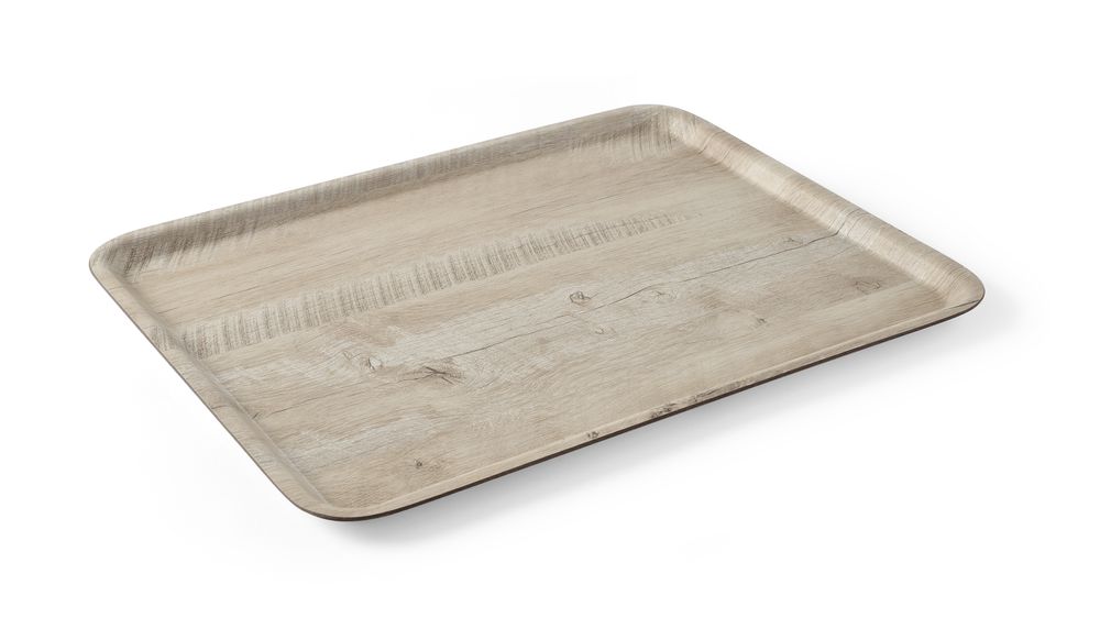 Vassoio da servizio in melamina con stampa tipo legno AmerBox - lunghezza 526 × larghezza 365 × altezza 16 mm | HE508930