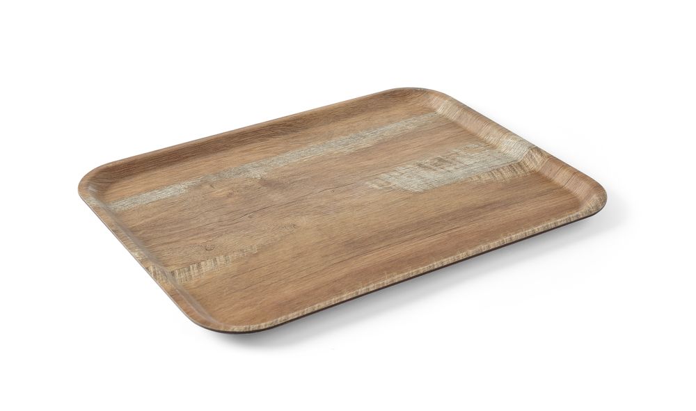 Vassoio da servizio in melamina con stampa tipo legno AmerBox - lunghezza 526 × larghezza 365 × altezza 18 mm | HE508947