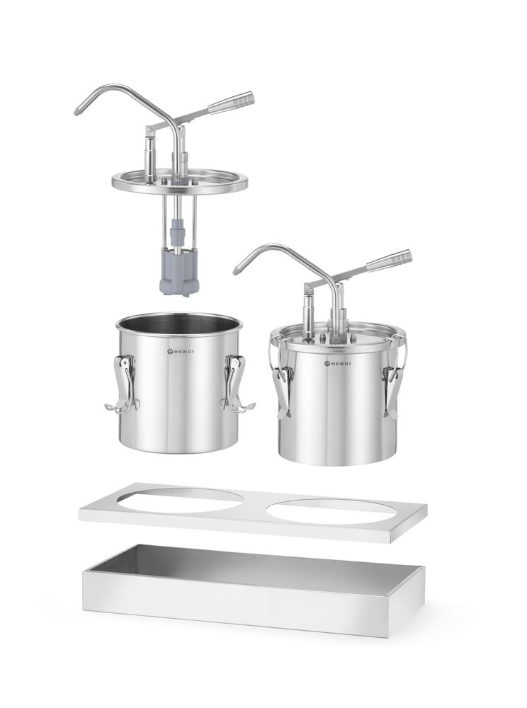 Set: 2 contenitori per salsa in acciaio inossidabile con dispenser HENDI - lunghezza 300 × larghezza 404 × altezza 430 mm |