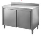 Tavolo armad.tamb.con ante scorrev. su 1 fronte e alz.post.mm1700x600x850/900 h. INOX BIM, codice TVT6.17A. Immagine rappresentativa della serie; fare riferimento alla descrizione del modello.
