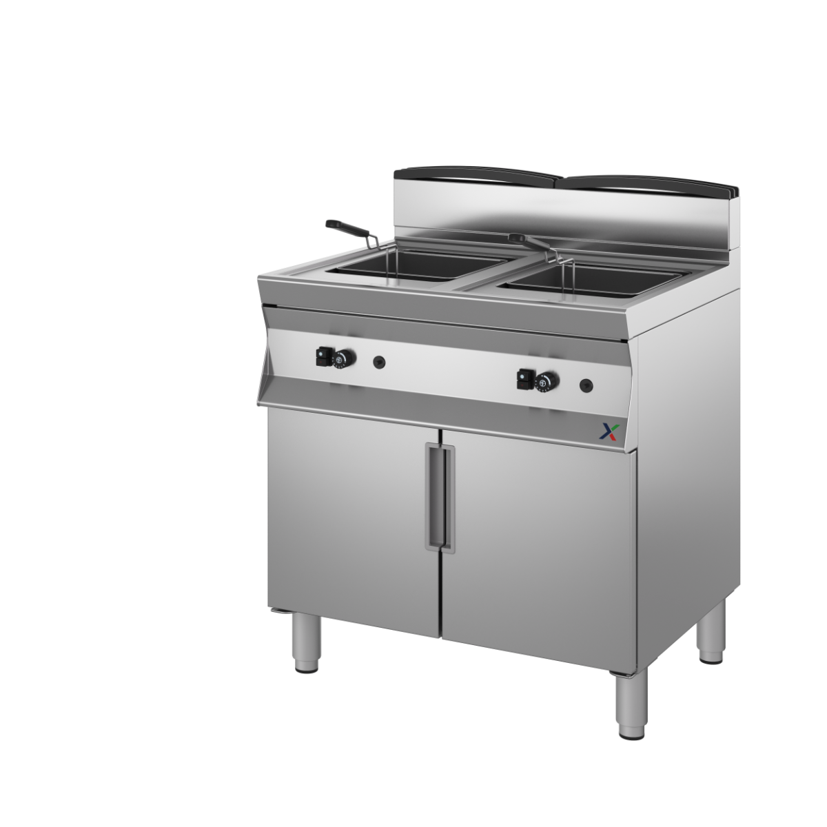 Friggitrice a gas armad.2 vasche 18+18lt digitale mm. 800x700x850/900h c/cest -gas met G20. INOX BIM, codice 7CFFG2D. Immagine rappresentativa della serie; fare riferimento alla descrizione del modello.