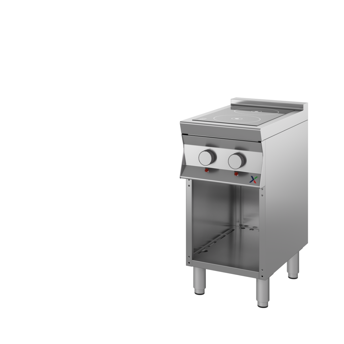 Vetroceramica elettrico su base armad. a giorno mm. 400x700x850/900h. INOX BIM, codice 7CVCE1A. Immagine rappresentativa della serie; fare riferimento alla descrizione del modello.
