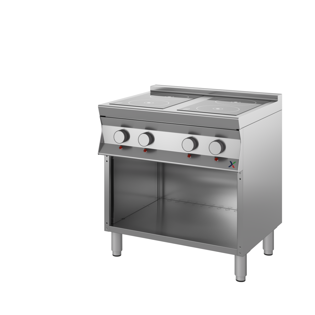 Vetroceramica elettrico su base armad. a giorno mm. 800x900x850/900h. INOX BIM, codice 9CVCE2A. Immagine rappresentativa della serie; fare riferimento alla descrizione del modello.