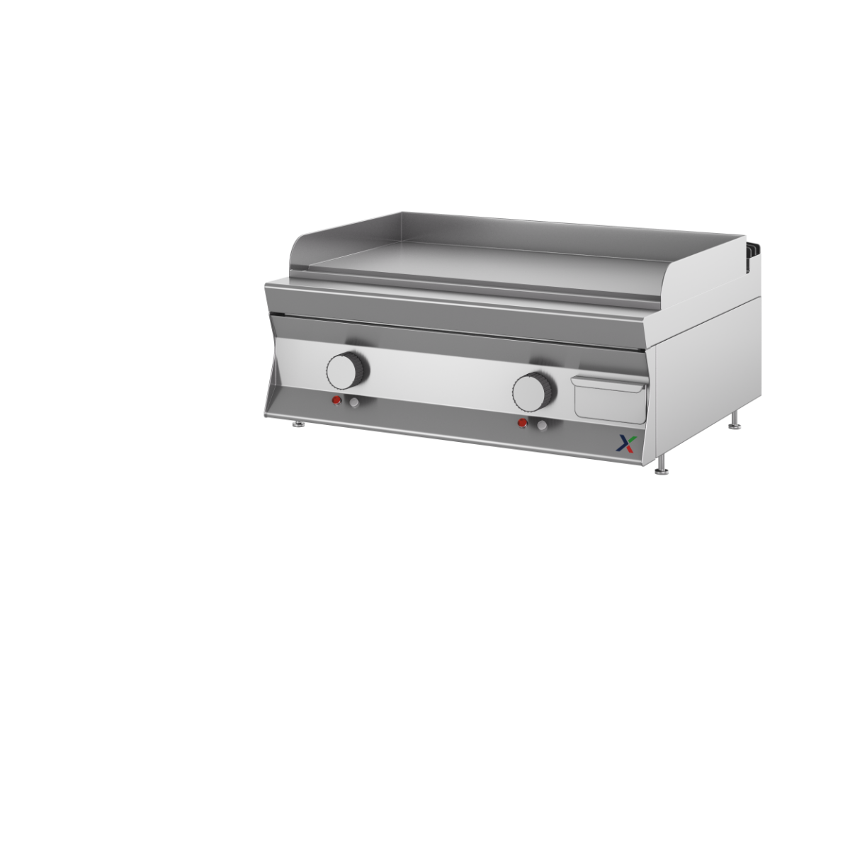 Fry top elettrico da banco c/piastra liscia cromata mm.800x700x280h. INOX BIM, codice 7TFTE2CR. Immagine rappresentativa della serie; fare riferimento alla descrizione del modello.