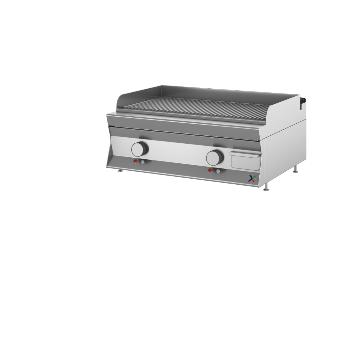 Fry top elettrico da banco piastra rigata cromata mm. 800x700x280h. INOX BIM, codice 7TFTE2RCR. Immagine rappresentativa della serie; fare riferimento alla descrizione del modello.