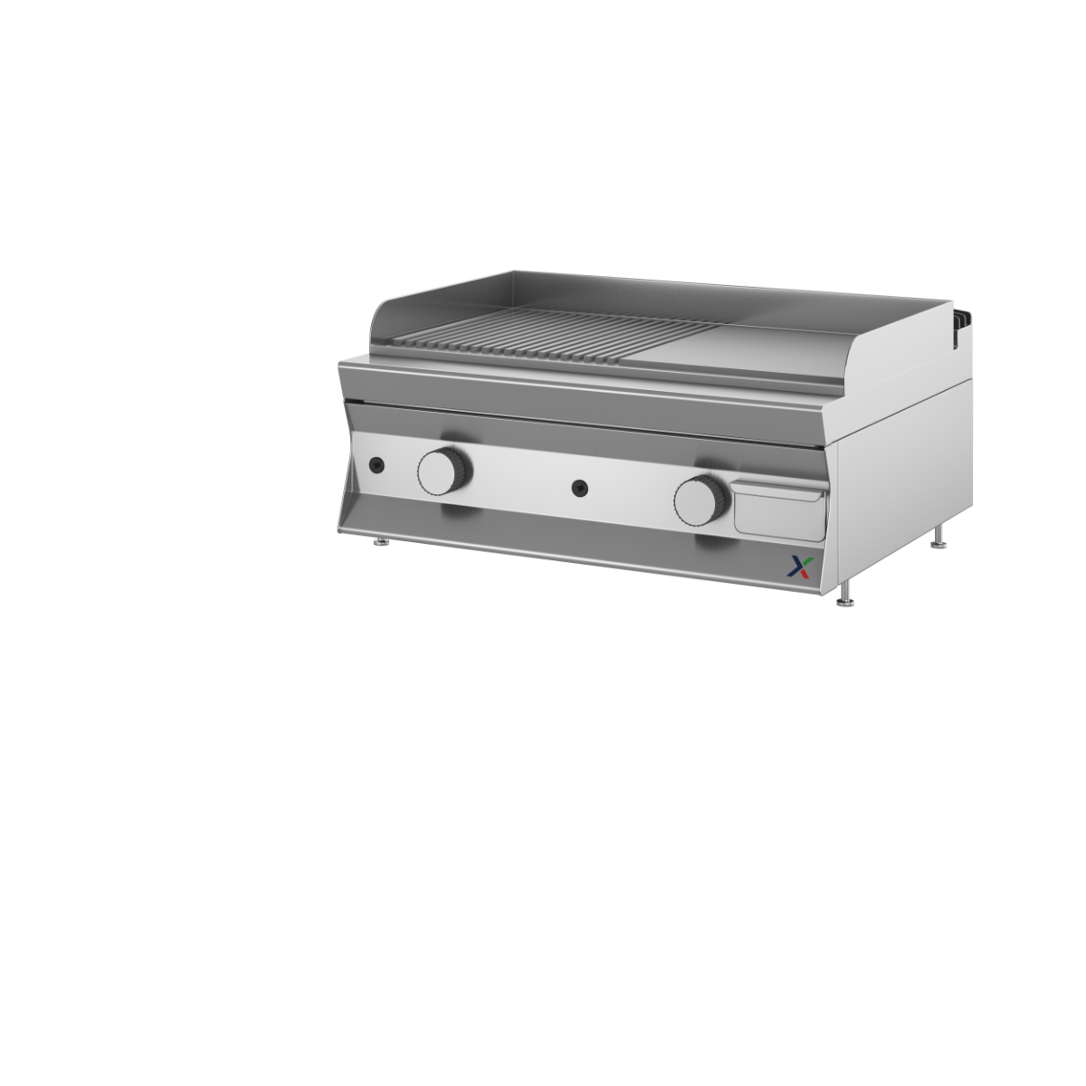 Fry top a gas da banco piastra CROMATA liscia/rig. mm 900x900x250h- gas met G20. INOX BIM, codice TFTG4LRCR. Immagine rappresentativa della serie; fare riferimento alla descrizione del modello.