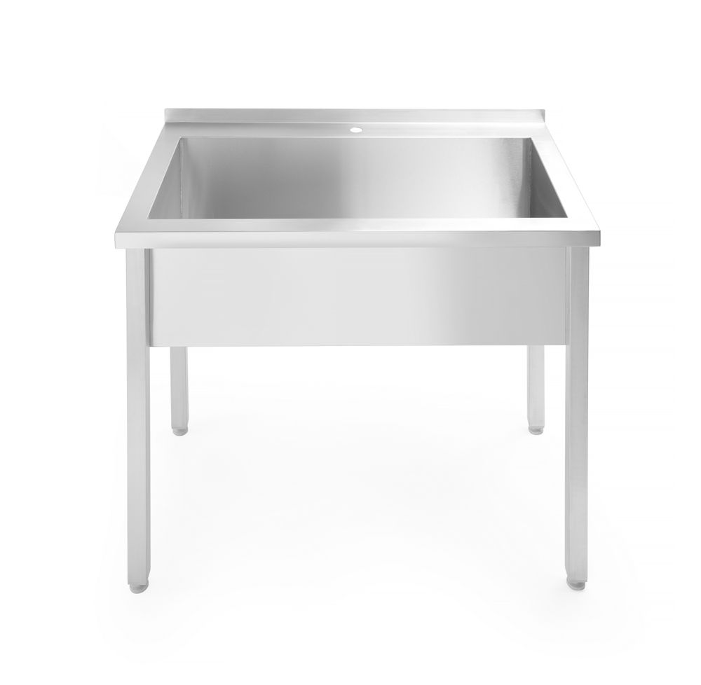 Tavolo con vasca di lavaggio singola, senza splashback – bullonato, profondità 600 mm HENDI - lunghezza 600 × larghezza 798 ×