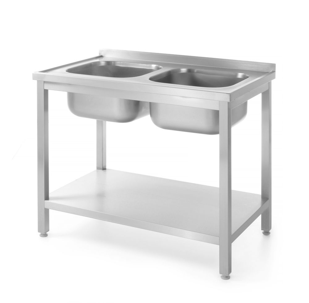 Tavolo con 2 lavelli, con ripiano - bullonato HENDI - lunghezza 700 × larghezza 1000 × altezza 870 mm | HE812969