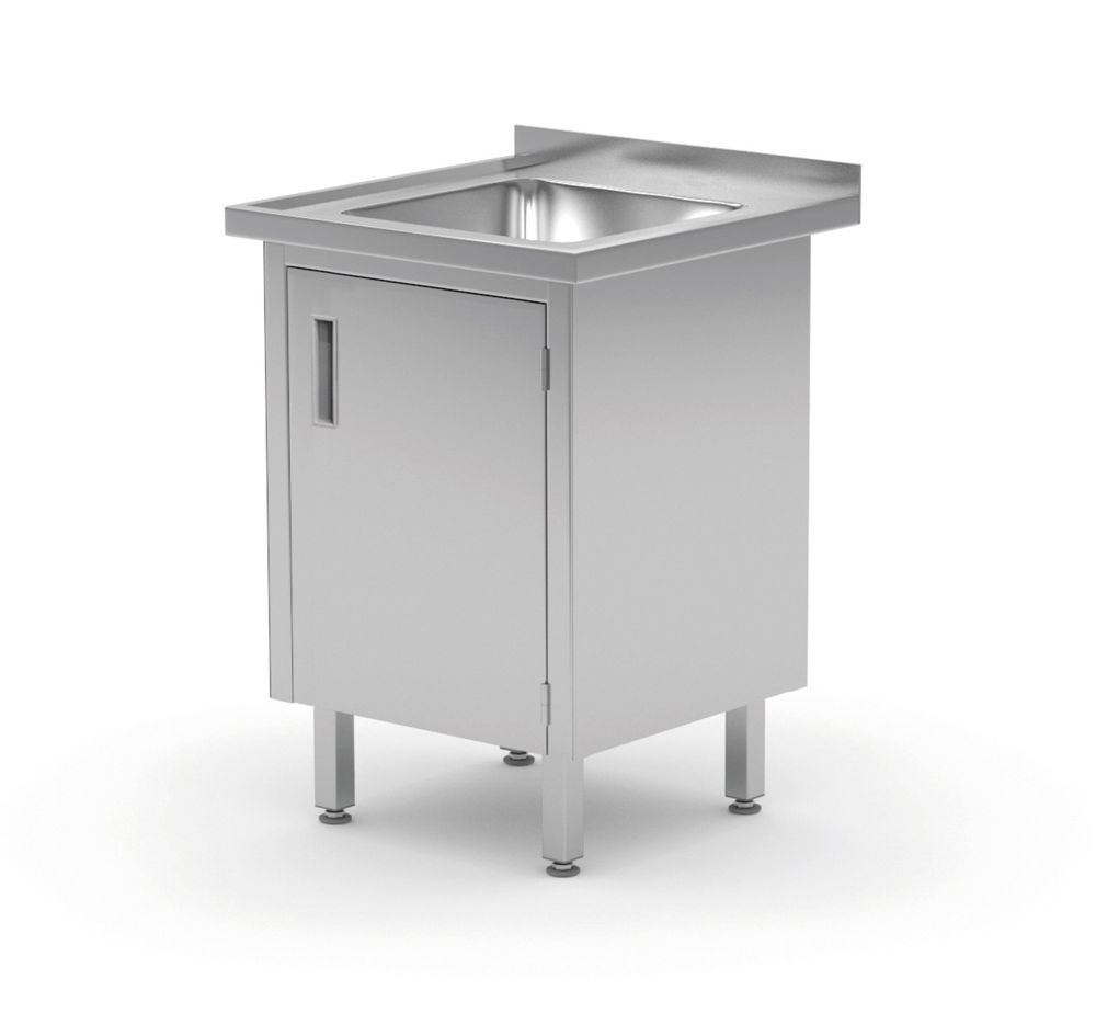 Tavolo lavandino, saldato, con armadietto e porte incernierate HENDI - lunghezza 700 × larghezza 600 × altezza 875 mm |