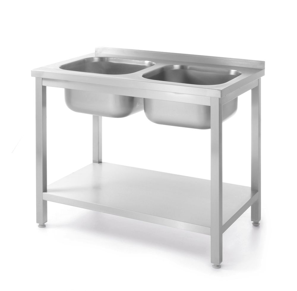 Tavolo con 2 lavelli e mensola, imbullonato HENDI - lunghezza 600 × larghezza 1000 × altezza 875 mm | HE817032