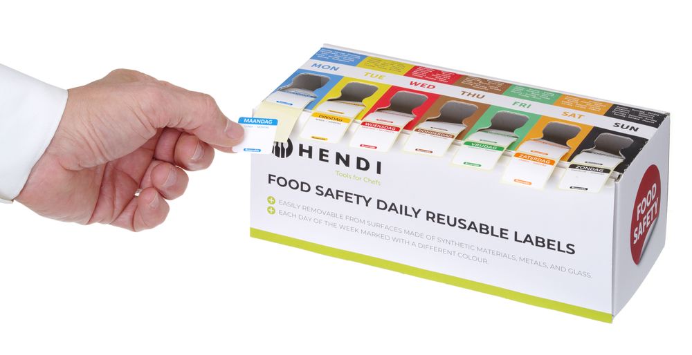 Set di etichette di sicurezza per alimenti, multiuso, facile da rimuovere, con dispenser HENDI - lunghezza 114 × larghezza