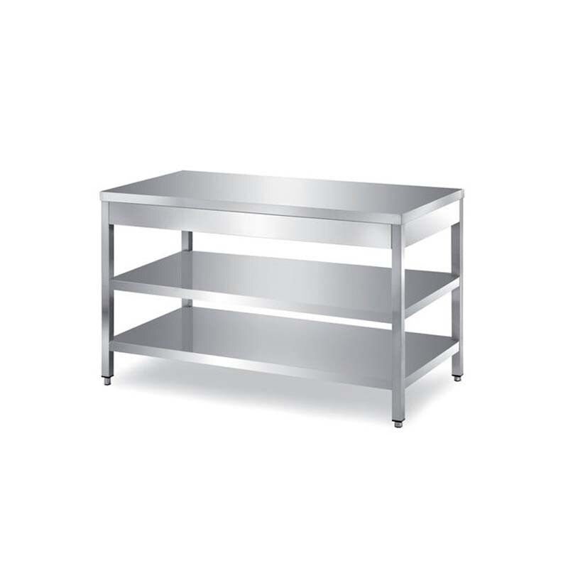 Tavolo Inox AISI 304 Professionale senza Alzatina con 2 Ripiani 600mm