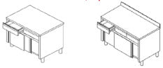 Tavolo armadiato con ante scorrevoli 4 cass.in linea mm.2000x700x850/900 h. INOX BIM, codice TSL.20. Immagine rappresentativa della serie; fare riferimento alla descrizione del modello.