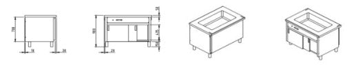 Elemento bagnomaria - vano infer.neutro con ante scorrevoli mm.2000x800x900h. INOX BIM, codice ESCVS.20. Immagine rappresentativa della serie; fare riferimento alla descrizione del modello.