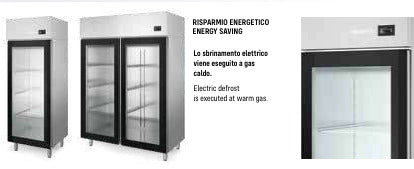 Armadio freezer -15° -18° 2 ante in vetro mm. 1440x700x2020h. INOX BIM, codice 120BTV. Immagine rappresentativa della serie; fare riferimento alla descrizione del modello.