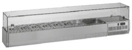 Mensola portabacinella refrig.GN1/4 mm.1600x310x420h - con vetri - motore DX. INOX BIM, codice MPR.16V. Immagine rappresentativa della serie; fare riferimento alla descrizione del modello.
