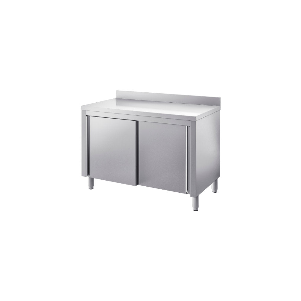 Tavolo armadiato INOX BIM con ante scorrevoli e alzatina: immagine ufficiale rappresentativa della serie. Dimensioni e configurazione secondo codice TVA6.18ATE.
