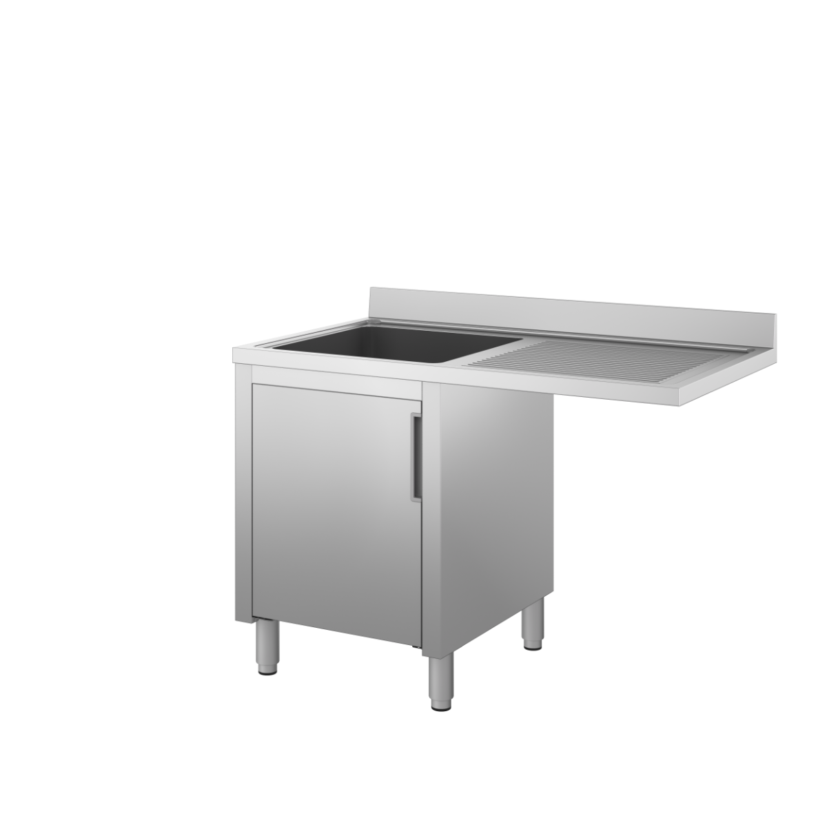 Lavatoio a sbalzo armad.con ante scorrev 2 vasche gocciolatoio destro mm.1600x700x850/900 h. INOX BIM, codice LDD.16. Immagine rappresentativa della serie; fare riferimento alla descrizione del modello.