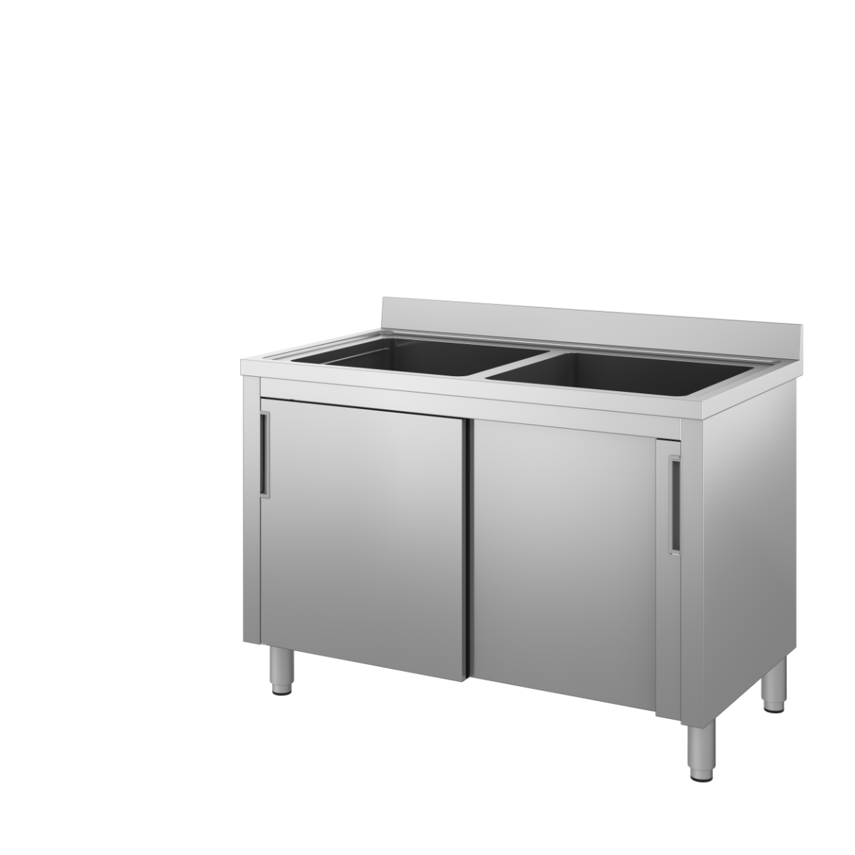 Lavatoio armad.con ante scorrevoli 2 vasche gocciolatoio destro mm.1900x700x850/900 h. INOX BIM, codice LSD.19. Immagine rappresentativa della serie; fare riferimento alla descrizione del modello.