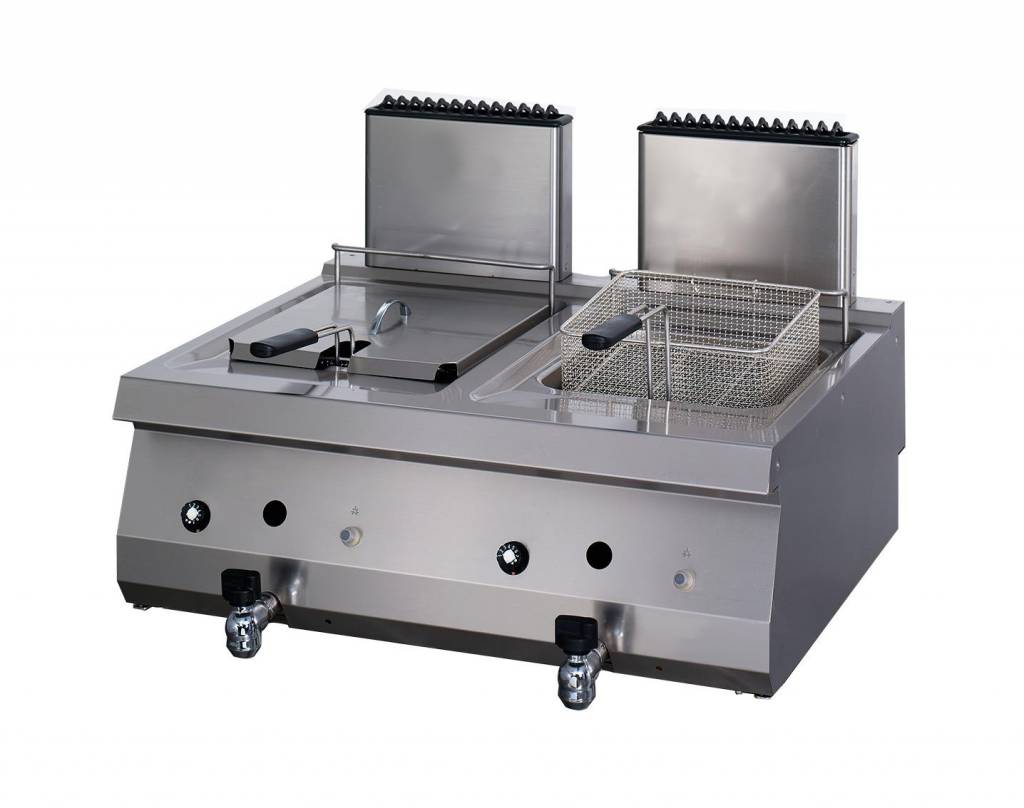 Heavy Duty Friggitrice - 2 x 12L - Unità Doppia - Profondità 70cm - con Rubinetto di Scarico - Gas – MAXIMA 09395003