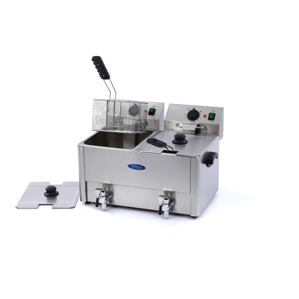 Friggitrice - 2 x 8L - 2 Cestelli - con Rubinetto di Scarico – MAXIMA 09300416