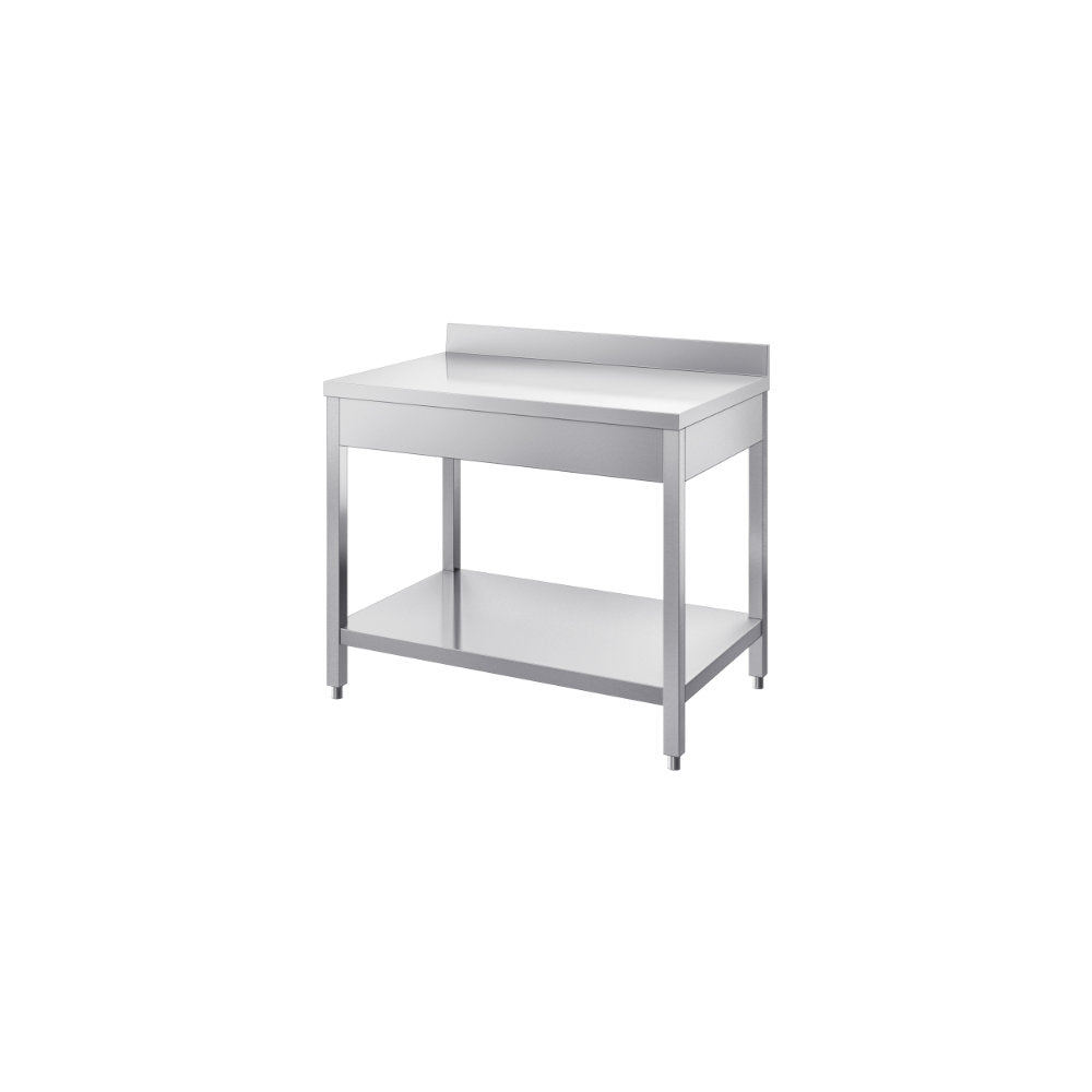 Tavolo con ripiano inferiore e alzatina post. mm. 1900x700x850/900 h – INOX BIM TVR.19A