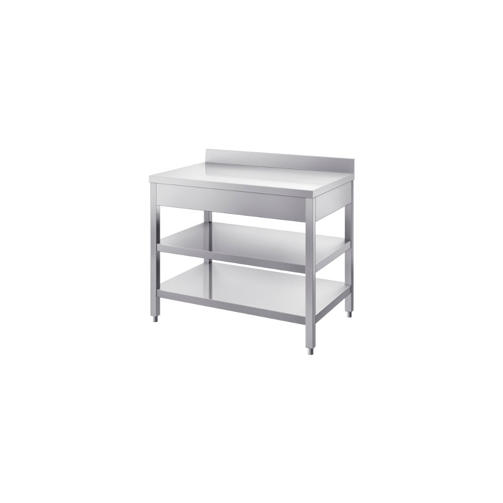 Tavolo con ripiano inferiore e alzatina post. mm. 800x600x850/900 h – INOX BIM TVR6.8A