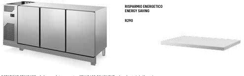 Base refrigerata -15-18° senza piano 3 porte mm. 2250x700x800/850 h. INOX BIM, codice BBF7200D. Immagine rappresentativa della serie; fare riferimento alla descrizione del modello.