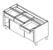 Basam. armad.con ante scorrevoli e cassetti in linea mm.1865x665x810/860 h. INOX BIM, codice CSB.196. Immagine rappresentativa della serie; fare riferimento alla descrizione del modello.
