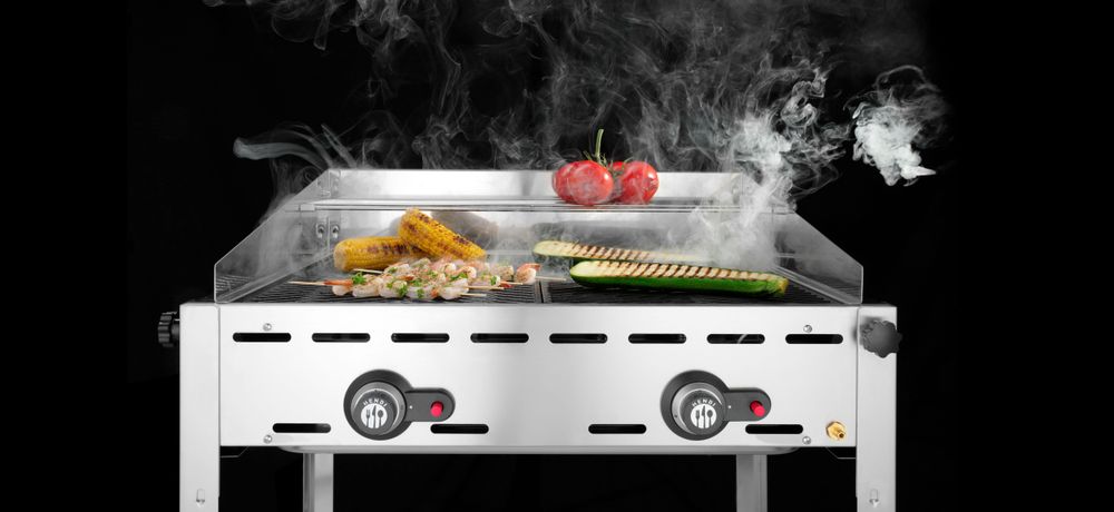 Griglia a gas con 2 bruciatori HENDI - lunghezza 639 × larghezza 799 × altezza 825 mm | HE149621
