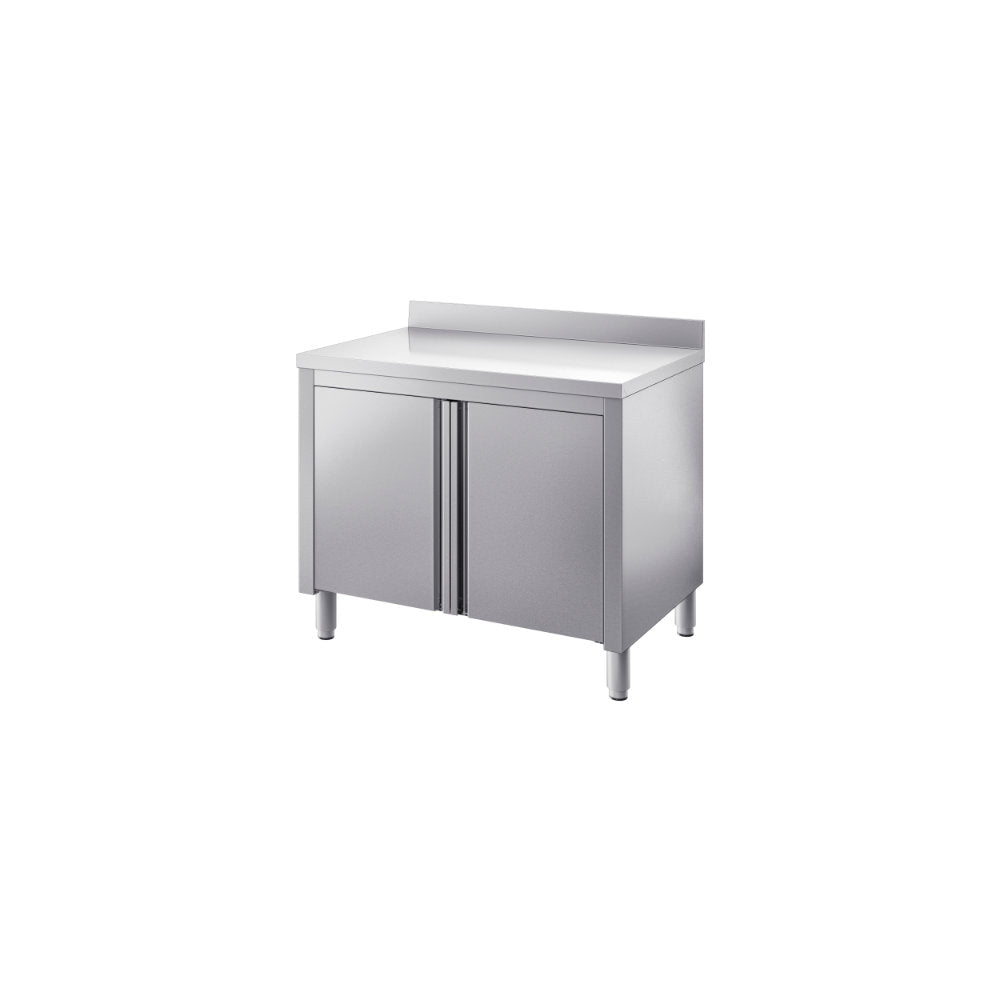 Tavolo armadiato con ante a battente alzatinapost.mm.700x700x850/900 h 1 anta – INOX BIM TVB.7A