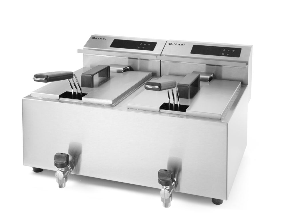 Friggitrice Profi Line digitale con rubinetti di scarico - 2 x 8 l HENDI - lunghezza 605 × larghezza 610 × altezza 350 mm |