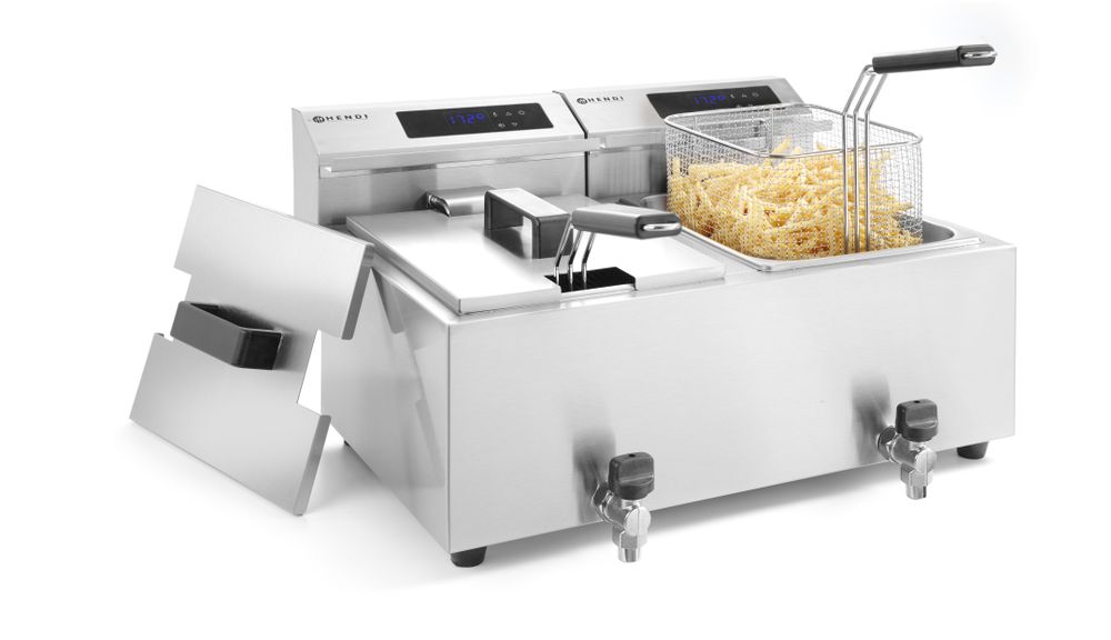 Friggitrice Profi Line digitale con rubinetti di scarico - 2 x 8 l HENDI - lunghezza 605 × larghezza 610 × altezza 350 mm |