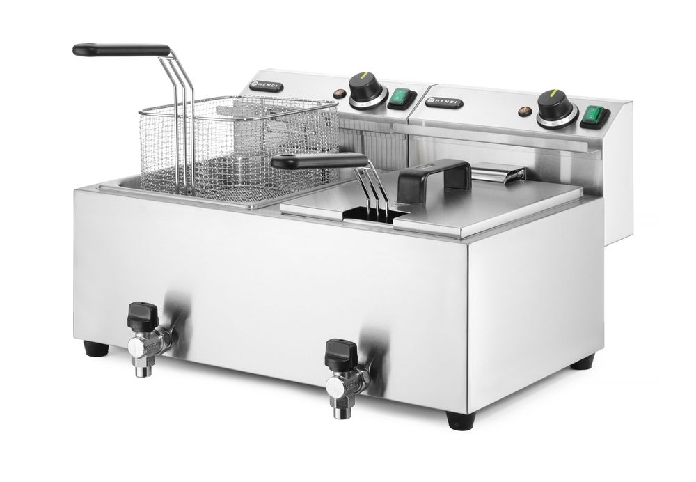 Friggitrice con rubinetto di scarico, 2x8 L HENDI - lunghezza 638 × larghezza 610 × altezza 370 mm | HE209301