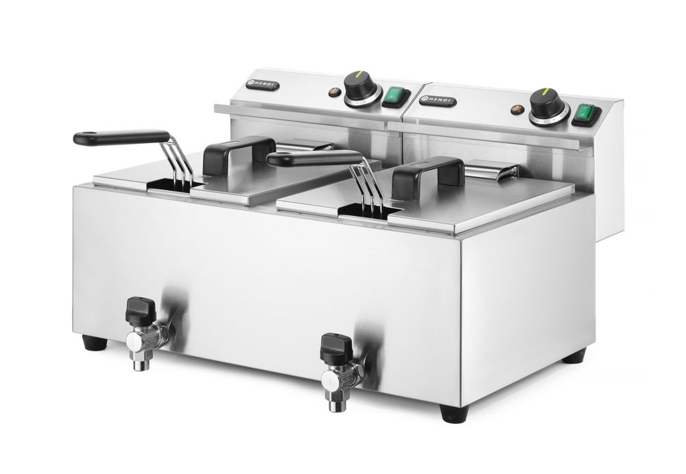 Friggitrice con rubinetto di scarico, 2x8 L HENDI - lunghezza 638 × larghezza 610 × altezza 370 mm | HE209301