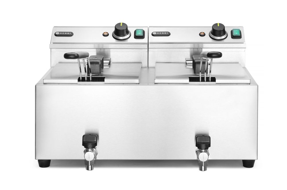 Friggitrice con rubinetto di scarico, 2x8 L HENDI - lunghezza 638 × larghezza 610 × altezza 370 mm | HE209301