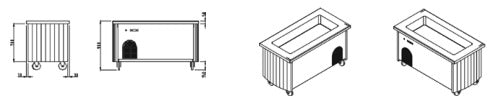 Elemento freddo con vasca-centrale ad isola-su ruote mm.2000x800x900h. INOX BIM, codice ESIFV.20. Immagine rappresentativa della serie; fare riferimento alla descrizione del modello.