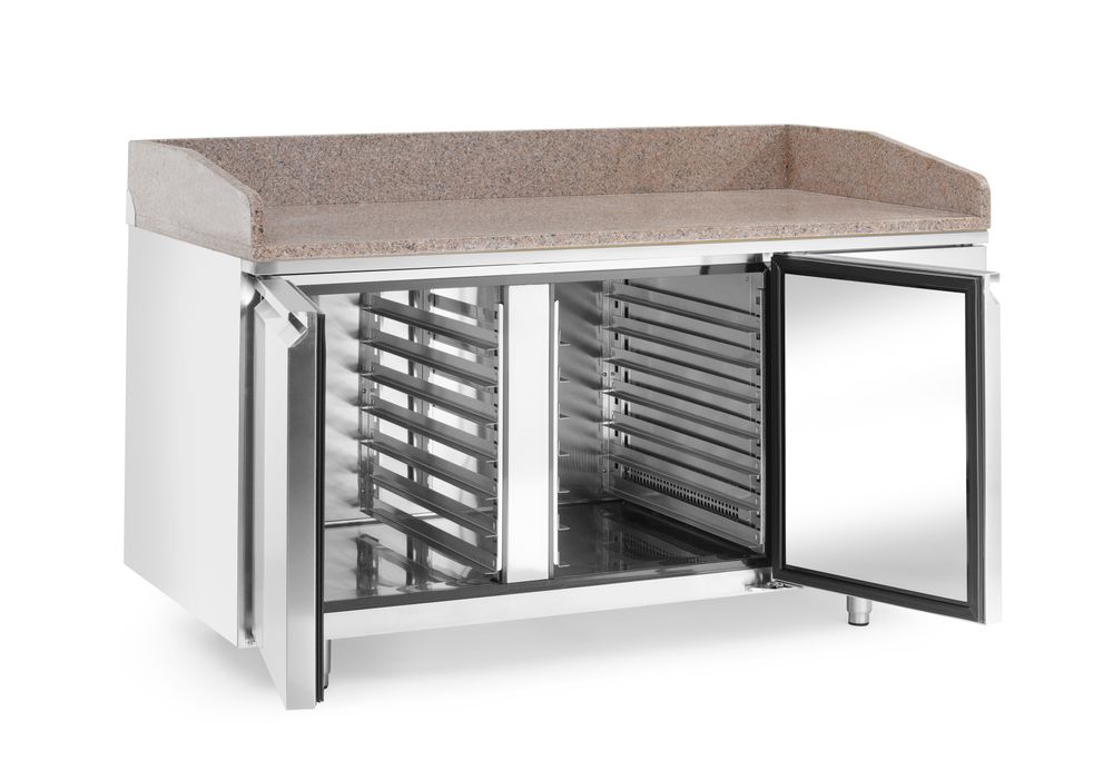 Tavolo refrigerato per pizza con piano di lavoro in granito, 2 porte Arktic - lunghezza 805 × larghezza 1520 × altezza 1000